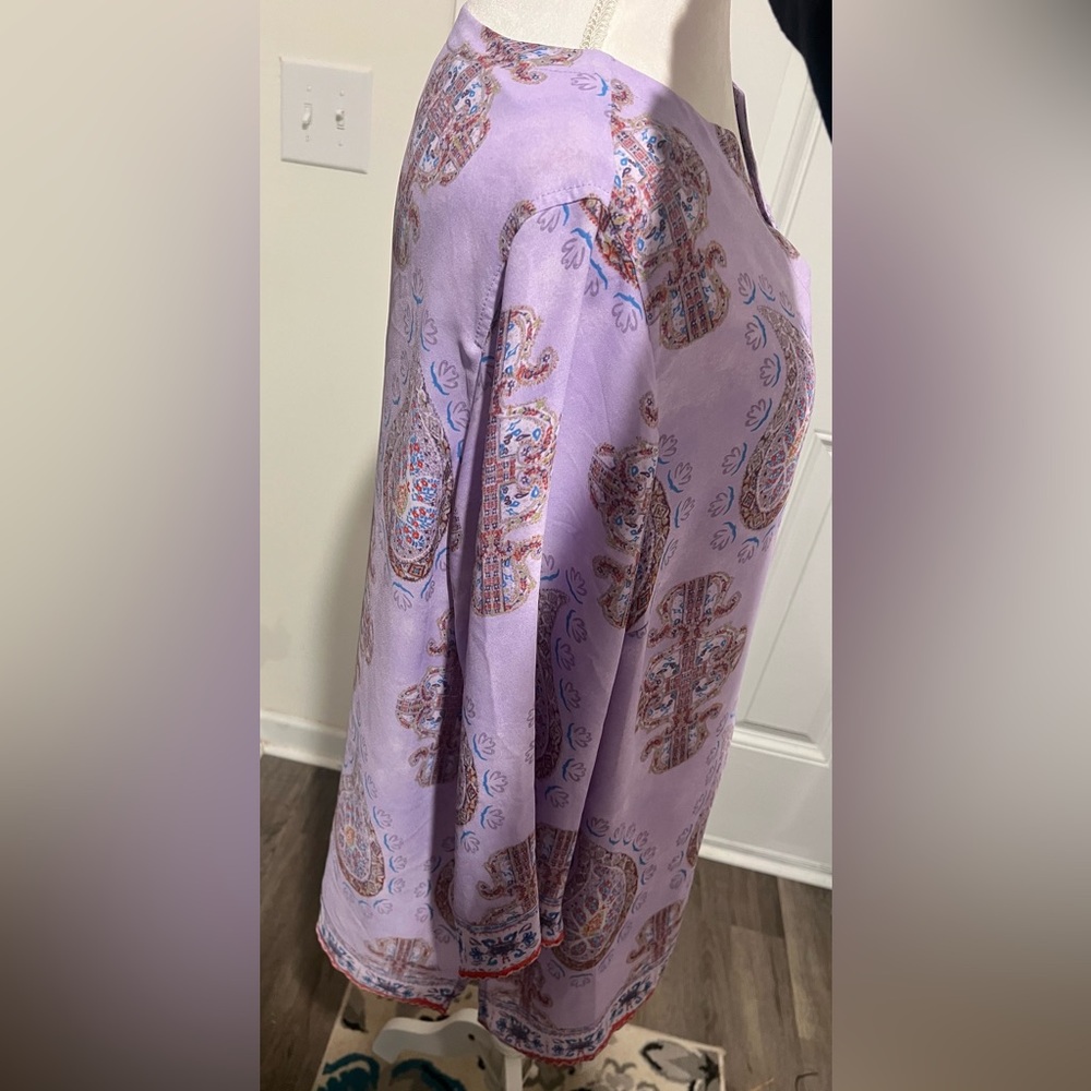 Violet & Claire 2X Top Tunic Purple Paisley Split Round Neck 3/4 Sleeve Bohemian - Picture 11 of 14